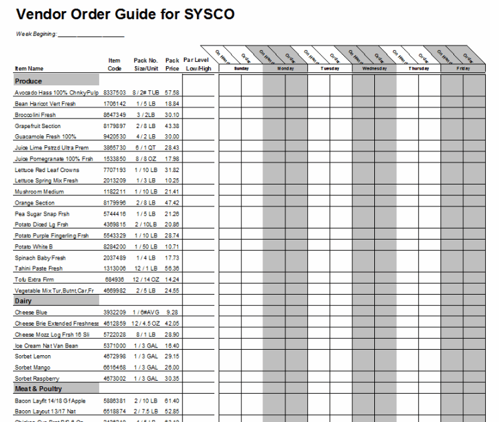 food inventory sheets for excel