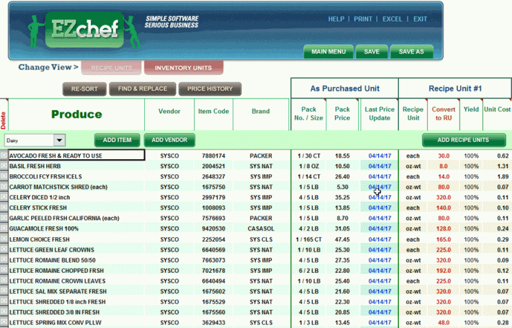 food inventory template excel