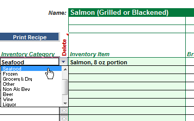 Menu Costing Template. Select the Menu Items Inventory Category from the drop down list